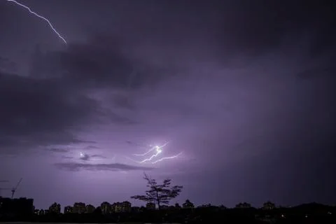 Lightning on a dark sky Stock Photos