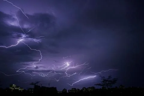 Lightning on a dark sky Stock Photos