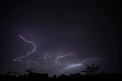 Lightning on a dark sky Stock Photos