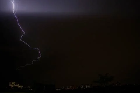 Lightning on a dark sky Stock Photos