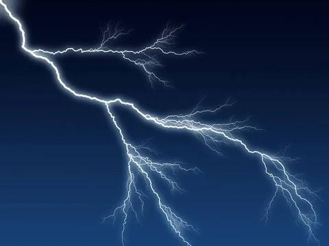 Lightning Digital illustration of a lightning bolt at night dark blue sky ... Stock Photos