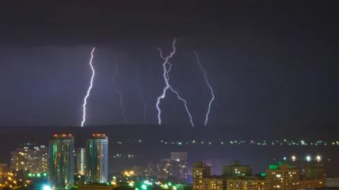 Lightning discharge, Unexpected two bit zipper on the right bank of the Volga Stock Photos