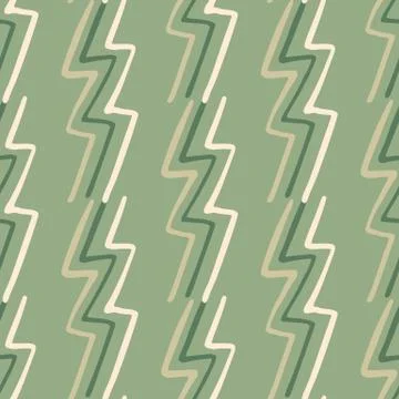 Lightning doodle pattern on green background. Modern zigzag line art wallpape Stock Illustration