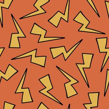 Lightning Doodle Seamless Pattern. Thunder or Storm Symbol. 80th, 90th Style Illustrazione stock
