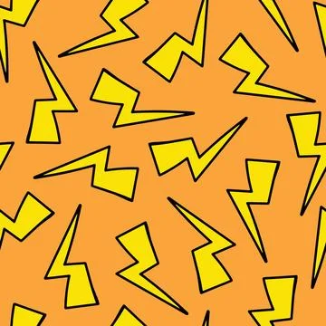 Lightning Doodle Seamless Pattern. Thunder or Storm Symbol. 80th, 90th Style Illustrazione stock
