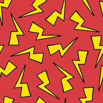 Lightning Doodle Seamless Pattern. Thunder or Storm Symbol. 80th, 90th Style Stock Illustration
