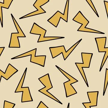 Lightning Doodle Seamless Pattern. Thunder or Storm Symbol. 80th, 90th Style Stock Illustration