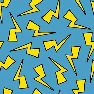 Lightning Doodle Seamless Pattern. Thunder or Storm Symbol. 80th, 90th Styl.. Illustrazione stock
