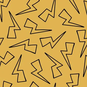Lightning Doodle Seamless Pattern. Thunder or Storm Symbol. 80th, 90th Style  Illustrazione stock