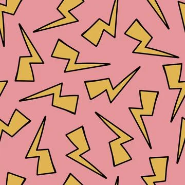Lightning Doodle Seamless Pattern. Thunder or Storm Symbol. 80th, 90th Styl.. Illustrazione stock