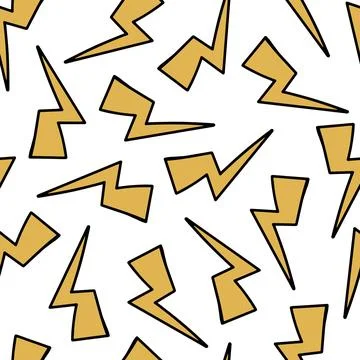 Lightning Doodle Seamless Pattern. Thunder or Storm Symbol. 80th, 90th Styl.. Stock Illustration