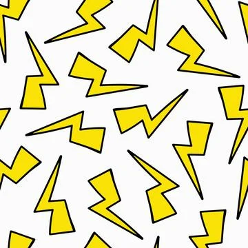 Lightning Doodle Seamless Pattern. Thunder or Storm Symbol. 80th, 90th Styl.. Illustrazione stock