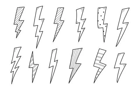 Lightning doodle thunderbolt. Hand drawn Stock Illustration