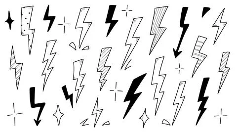 Lightning doodle thunderbolt. Hand drawn Stock Illustration
