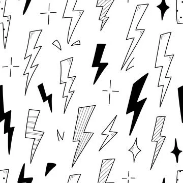 Lightning doodle thunderbolt seamless pattern Illustrazione stock