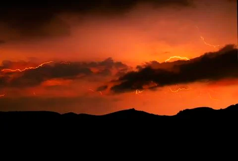 Lightning with dramatic clouds image . Night thunder-storm Stock Photos