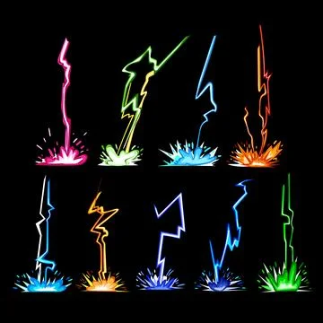 Lightning effect set cartoon vector illustration Stock Illustration