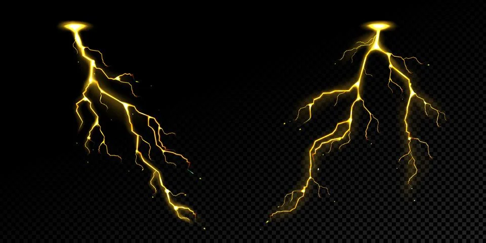 Lightning effect, thunderstorm, gold storm strikes Stock Illustration