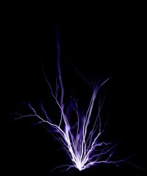 Lightning electric arcs form dynamic lines. Lightning high voltage energy s.. Stock Photos