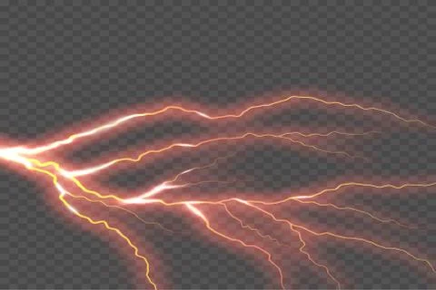Lightning electric thunder storm light flash. Vector realistic lightning rain Stock Illustration