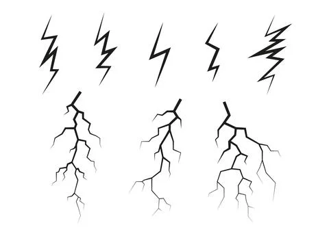 Lightning, electrostatic discharge during thunder bolt, different black line Stock Illustration