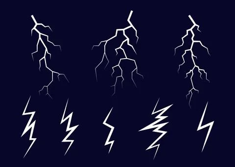 Lightning, electrostatic discharge during thunder bolt, different white line on Stock Illustration