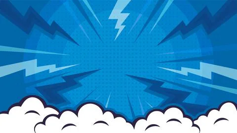 Lightning explosion with cloud pop art retro comic style background. Vector i Illustrazione stock