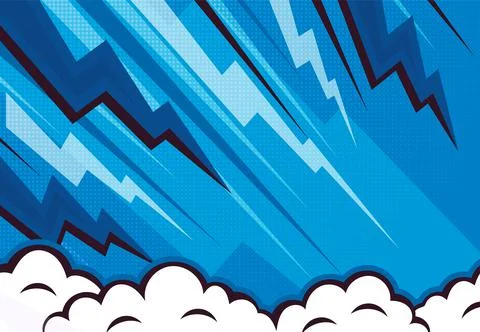 Lightning explosion with cloud pop art retro comic style background. Vector i Stock Illustration