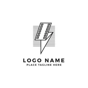 Lightning film strip with line stripes logo brand. folded thunderbolt movie i Stock Illustration