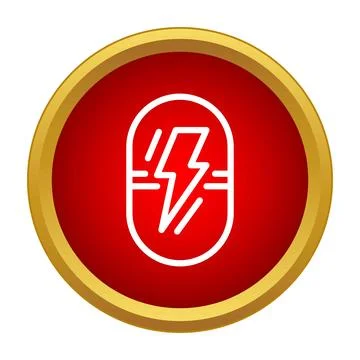 Lightning flash power symbol on red gold icon Stock Illustration
