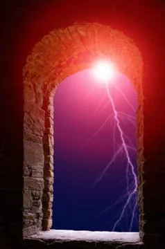 Lightning flash stone window Stock Photos