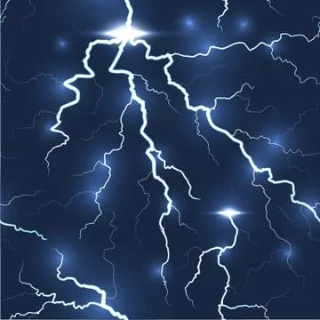 Lightning flash strike seamless, dark background Stock Illustration