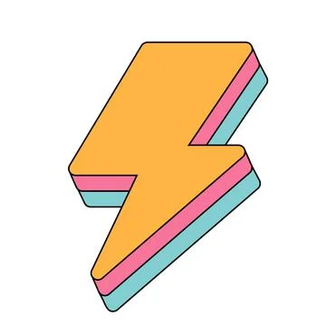 Lightning flash thunderbolt sticker. Pop art groovy style isometric vector Stock Illustration