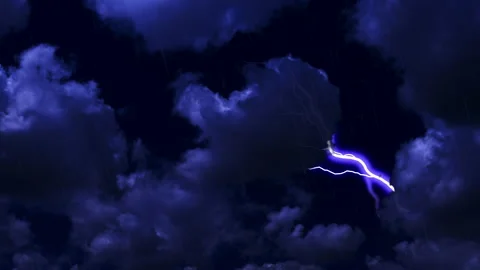 Lightning flashes and thunderclaps in the clouds on a rainy day Stock Footage 146734540