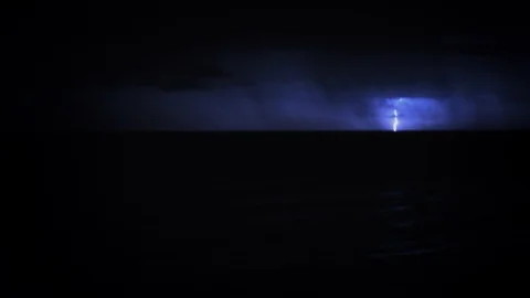 Lightning flashes over the ocean. Video stock 111088126