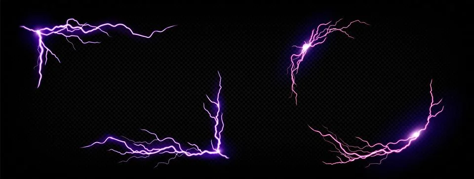 Lightning frames, electric purple flash borders Stock Illustration