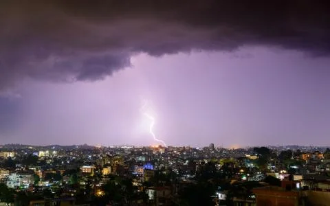 Lightning hitting Kathmandu Stock Photos