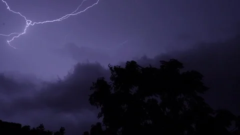 Lightning on the horizon slow motion Stock Footage 96484266