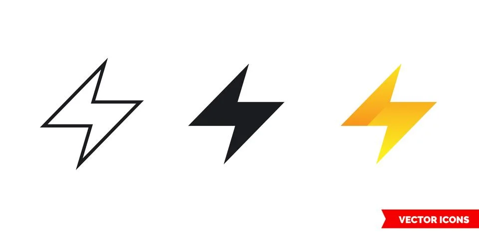 Lightning icon of 3 types. Isolated vector sign symbol. Stock Illustration