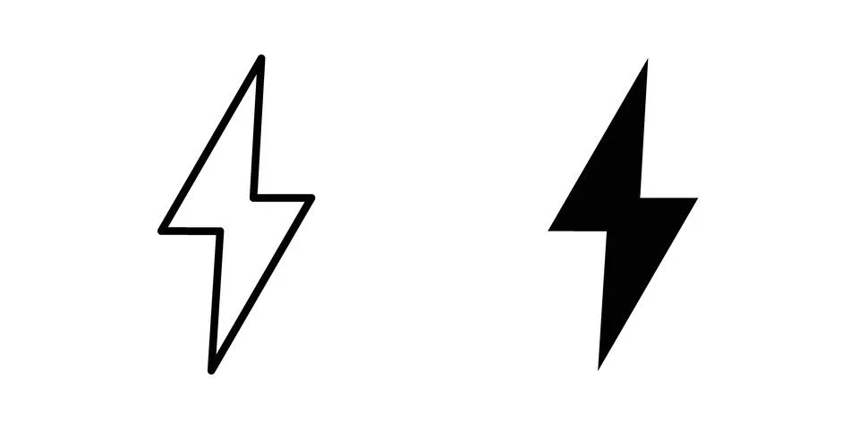 Lightning icon black vector isolated on white Stock Illustration