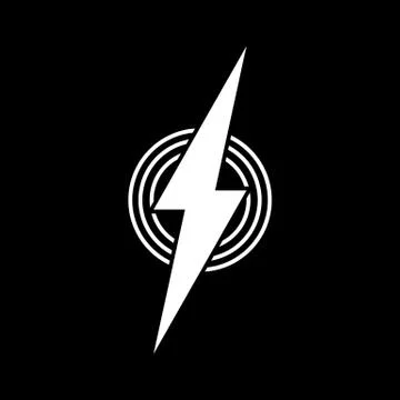 Lightning icon logo in white on isolated black background. EPS 10 vector. Cha Stock Illustration