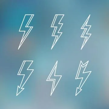 Lightning icon minimal linear contour outline style blurred background vector Stock Illustration
