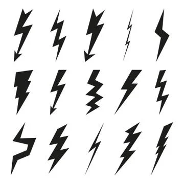 Lightning icon set. Electricity thunder and danger symbol. Lightning strike Stock Illustration