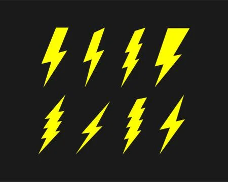 Lightning icon set isolated on black background. Vector EPS 10 Stock Illustration