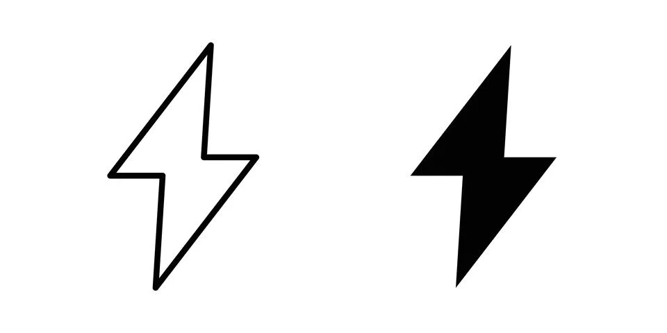 Lightning icon solid, line, and editable vector set. Illustrazione stock