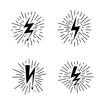 Lightning icons. Thunderbolt. Thunder flash light. Zigzag silhouettes with Stock Illustration