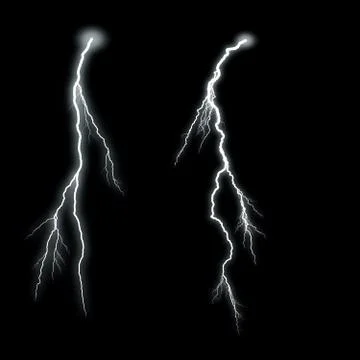 Lightning Isolated over Black Background Иллюстрация