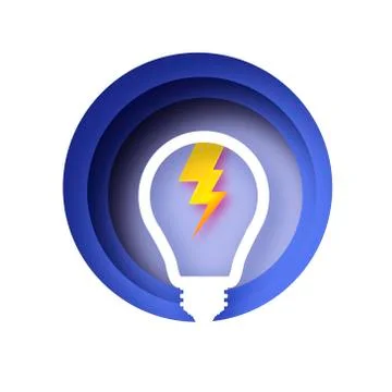 Lightning lamp. Light bulb in paper craft style. Origami Electric bulb for Stock Illustration