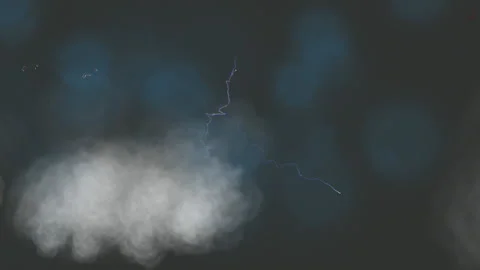 Lightning in Line Formation with Clouds, Meteor &amp; Blue Effects:  Loop Video stock 147403587