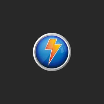 Lightning logo 3d round glass button icon battery charge symbol Stock-Illustration